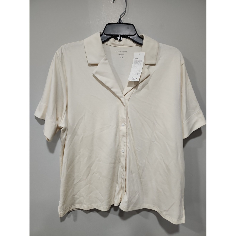 Eileen Fisher NWT Sleep Top Womens L Ivory 100% Organic Cotton Notch Collar New